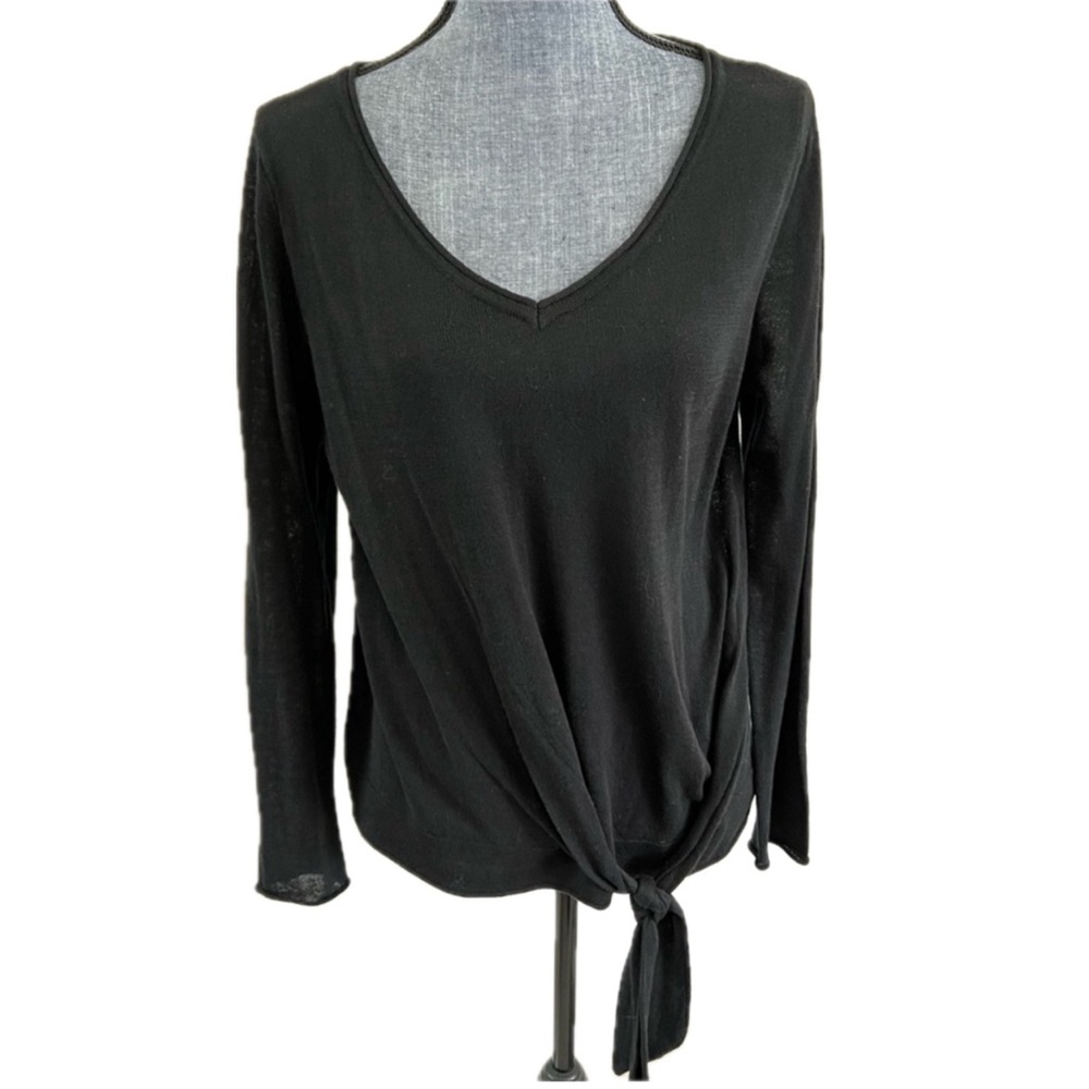 Max Studio Lightweight Sweater with Tie Waist and V-Neck